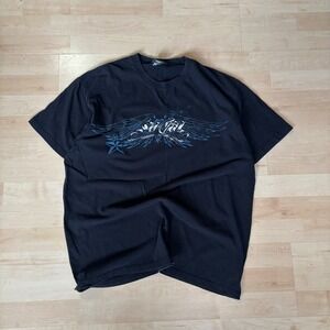 So Cal Mens XL Black Graphic T-Shirt Y2K Wings Stars Skate Streetwear 1004